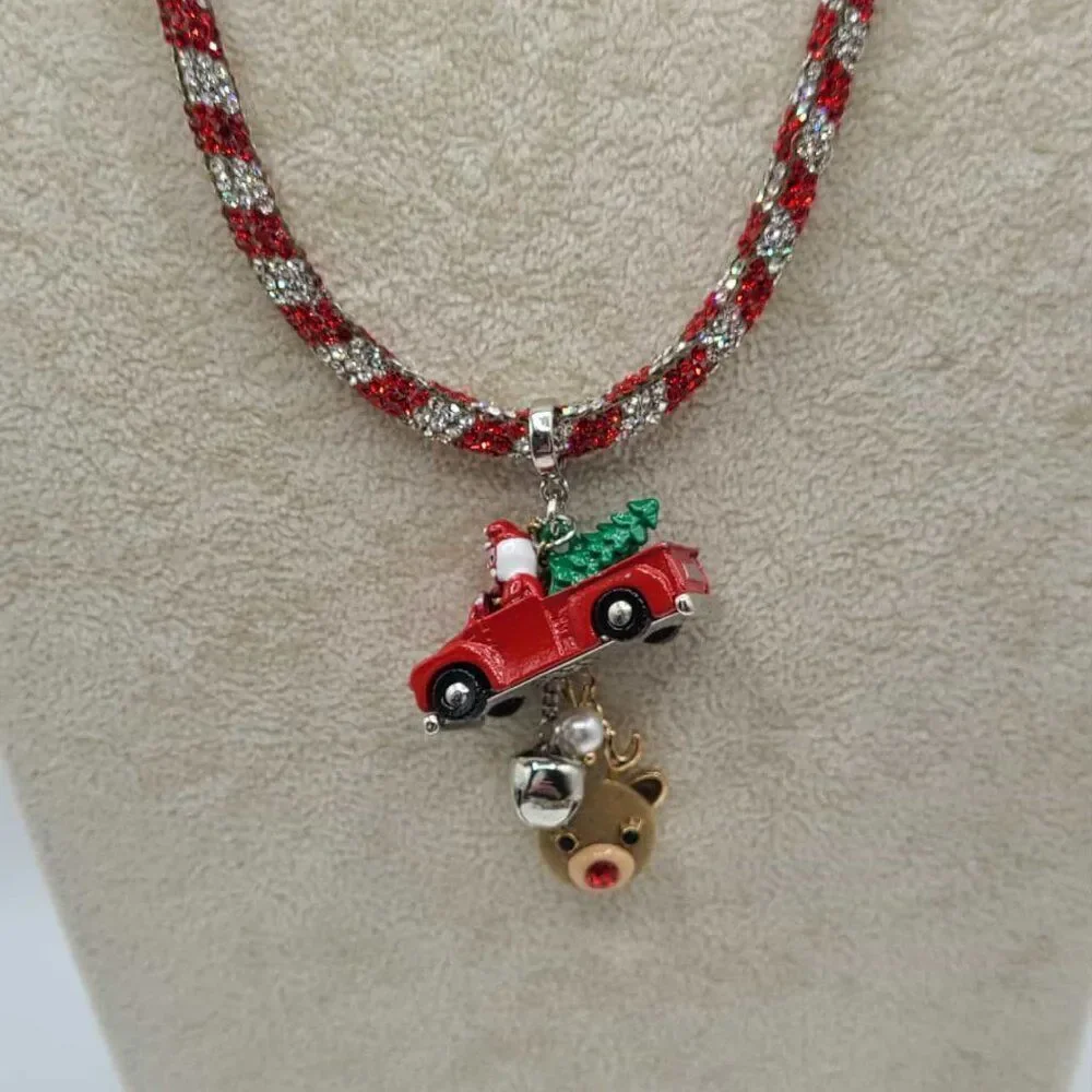 Betsey Johnson Santa Truck Pendant Charm Crystal Necklace NWT! NEW!